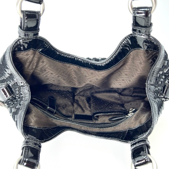 Cole Haan Genevieve Weave Large Triangle Tote Black Suede & Patent Leather EUC - Picture 5 of 9